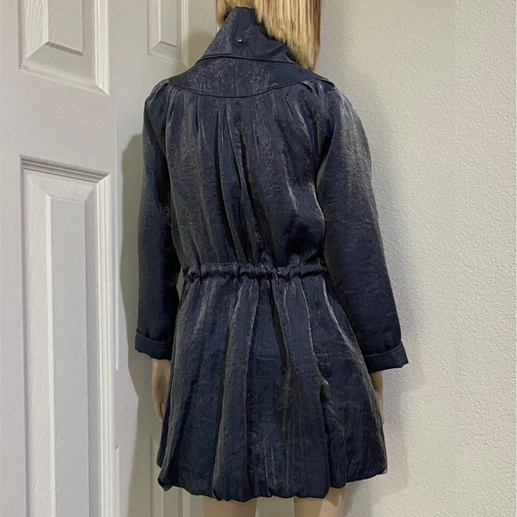 SAMUEL DONG Shimmer Bluish Gray Cinched Waist Bubble Coat Jacket Size L - Picture 3 of 16